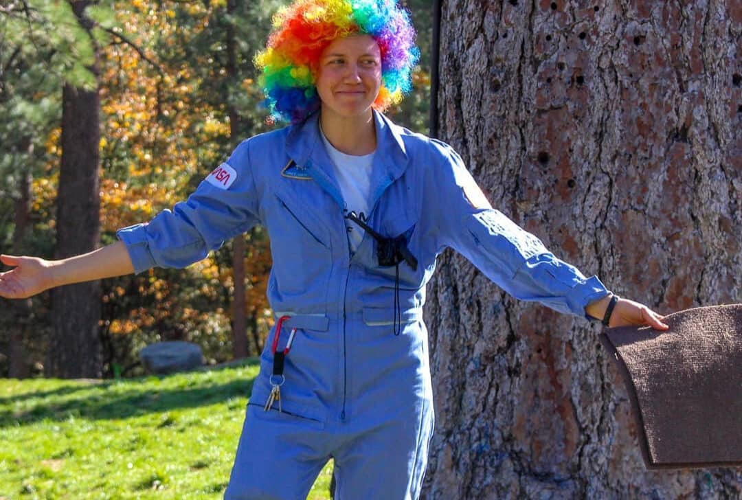 Staff member clown hair.