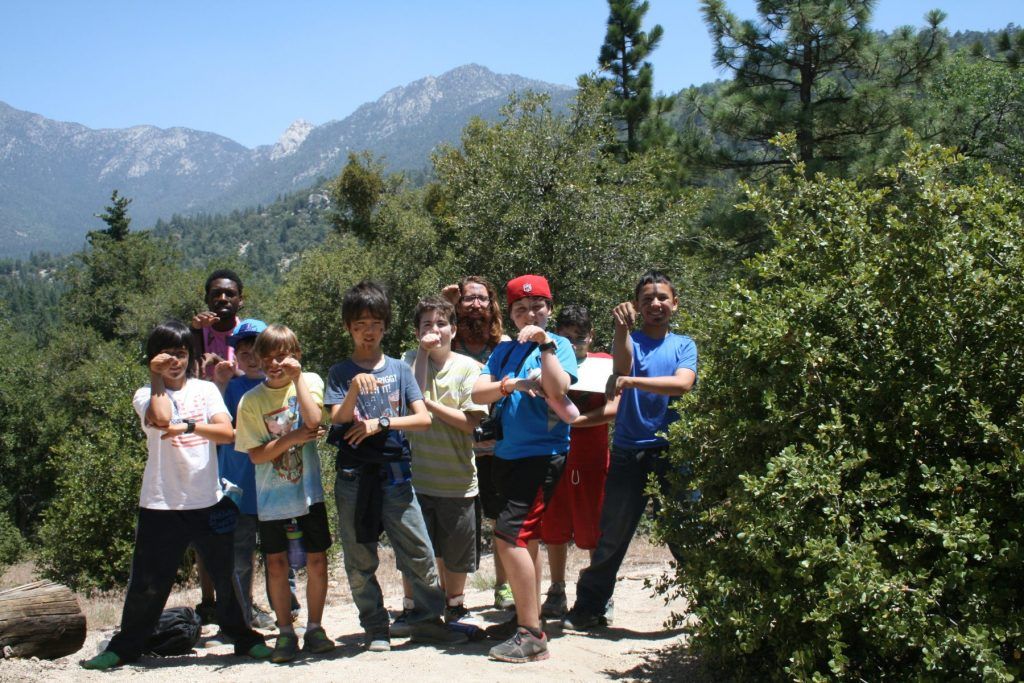 campers on a hike in the San Jacinto Mountains 